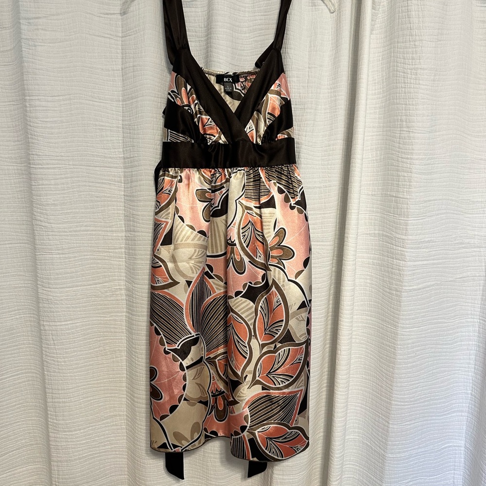 BCBGMaxAzria Pink and Black Floral Midi Dress